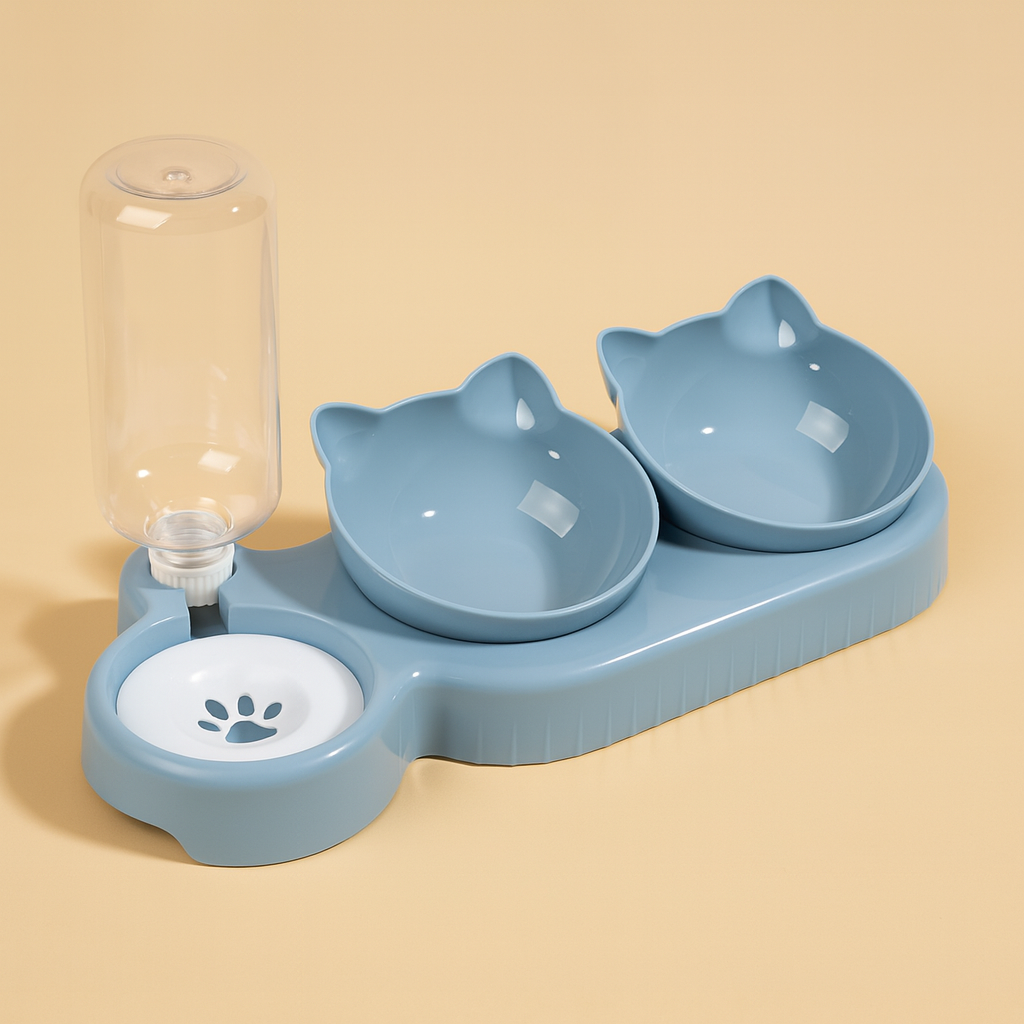 Bols 3 en 1 pour Animaux – Gamelle Inclinée avec Distributeur d’Eau par Gravité, Protection du Cou pour Chats et Chiens