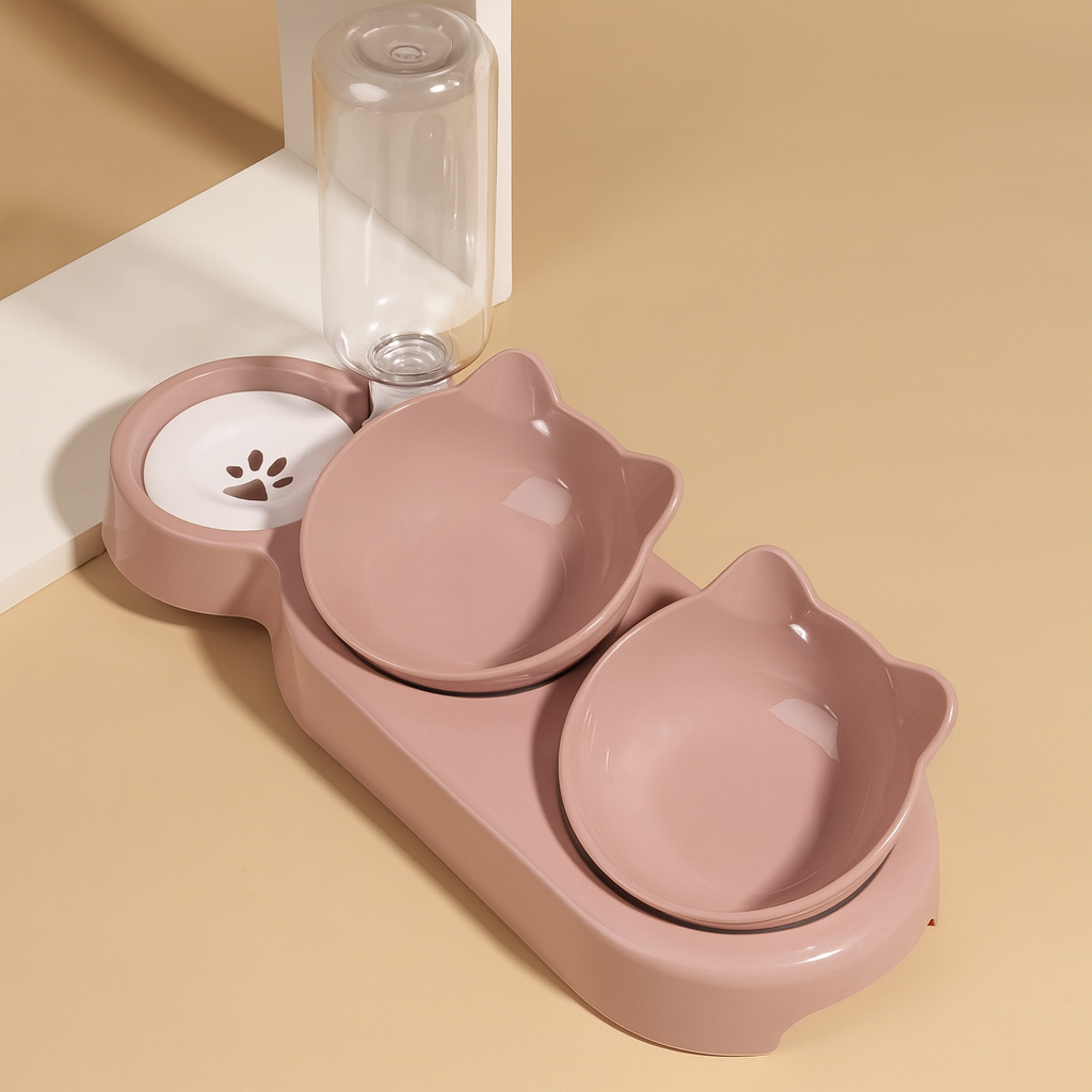 Bols 3 en 1 pour Animaux – Gamelle Inclinée avec Distributeur d’Eau par Gravité, Protection du Cou pour Chats et Chiens